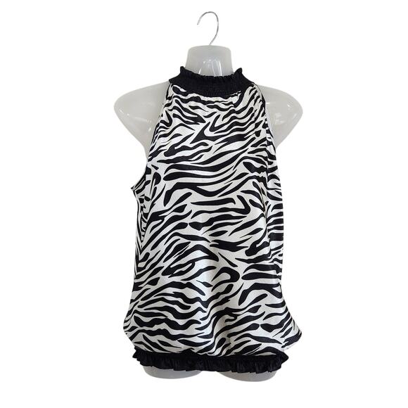 John Paul Richard Zebra Print Sleeveless Blouse Black White Mock Neck Sz Small - Picture 1 of 9